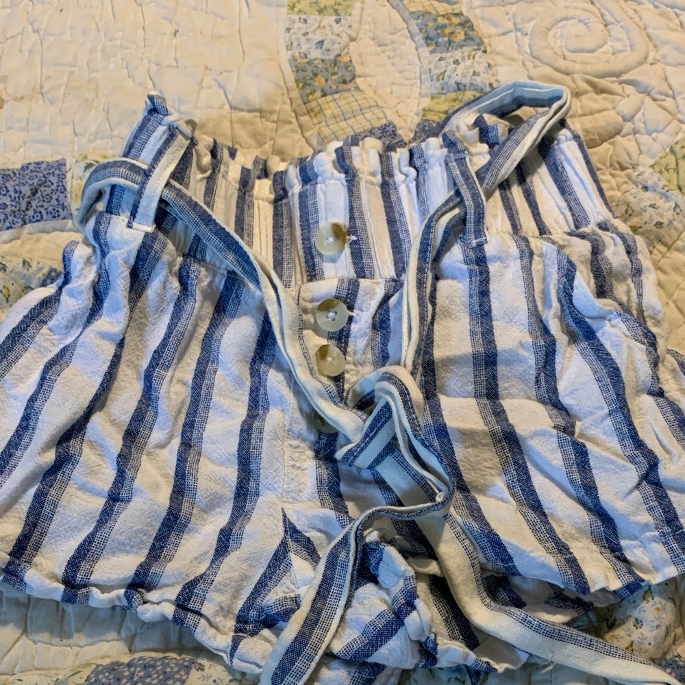 Blue and White Striped Button-Front shorts